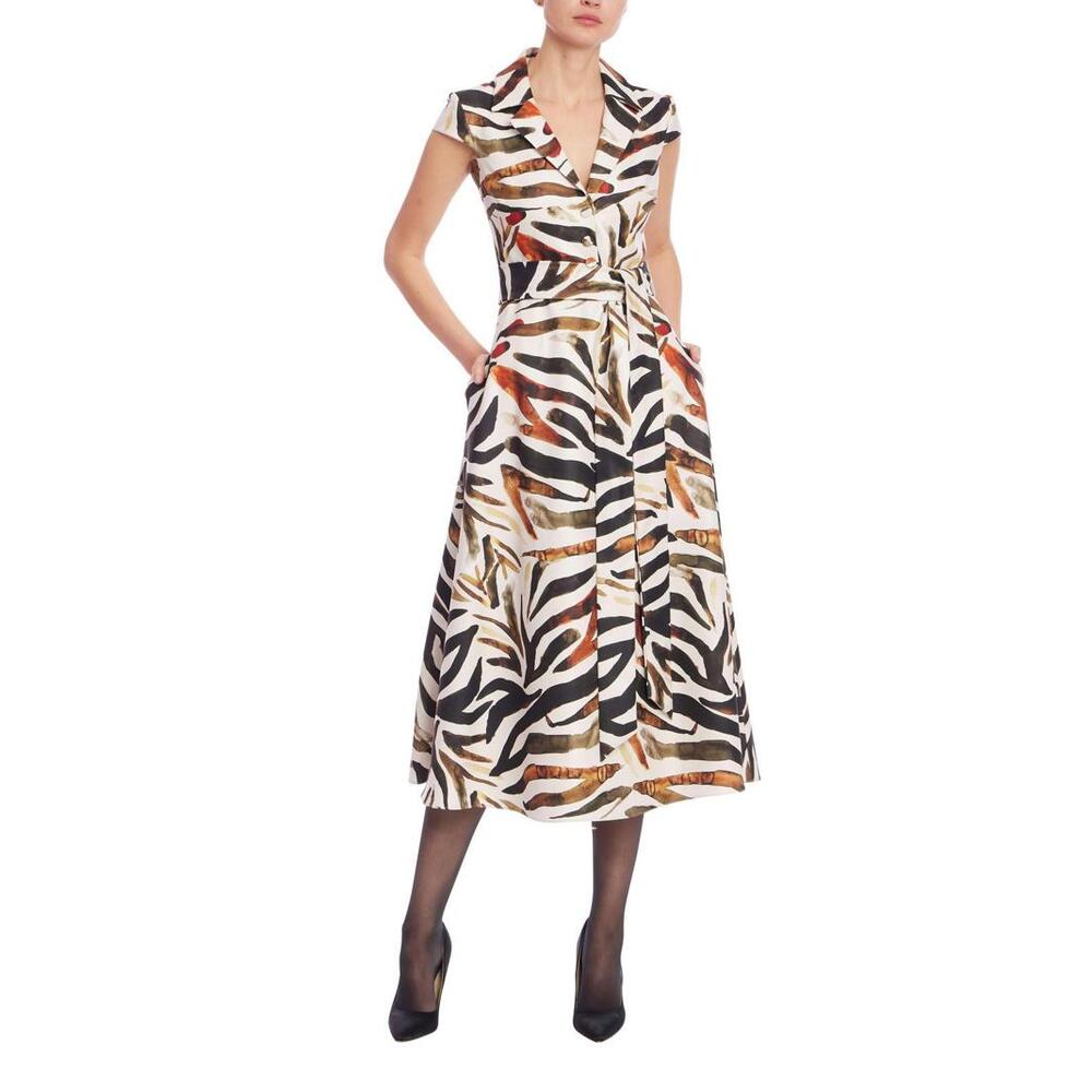 Badgley Mischka sz 4 Multi-Color Zebra Print Fit & Flare Midi Dress  Pockets